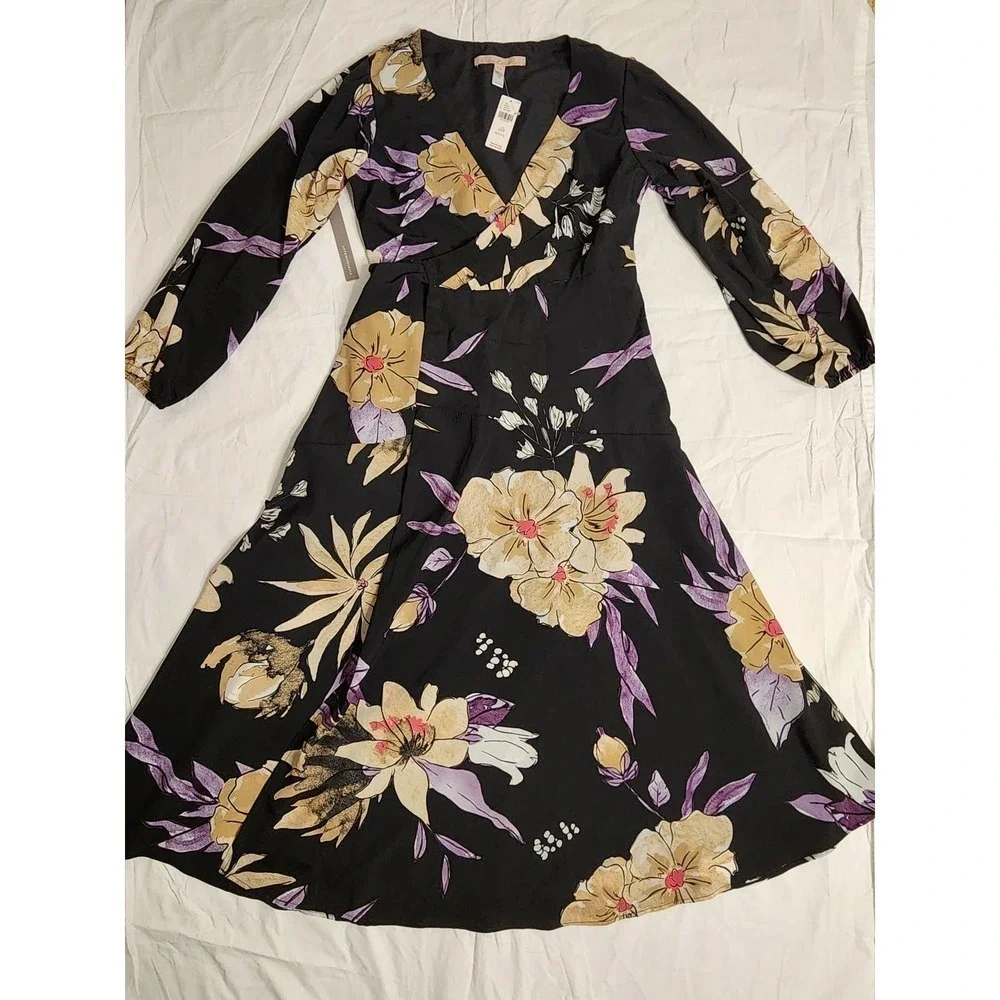 Anthropologie Hutch wrap dress size XS Petite Black motif NWT - Picture 7 of 10